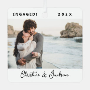 Engaged Christmas   Modern Trendy Couple Photo Met Metal Ornament