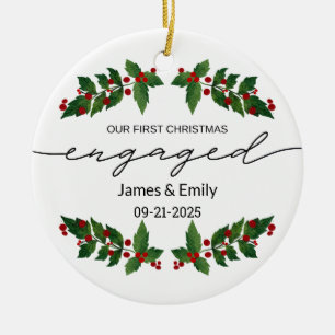 Engaged Christmas Ornament, First Christmas Ceramic Ornament