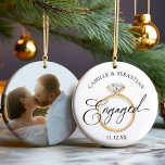 Engaged! Christmas Photo Ornament<br><div class="desc">Celebrate your engagement this holiday season with a personalized Christmas photo ornament. Featuring a minimalist engagement ring design and your favorite photo on the back,  this modern keepsake makes a perfect gift for couples and newly engaged friends.</div>