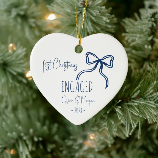 Engaged Christmas unique hand drawn Ceramic Ornament (Tree)