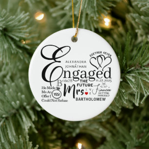 Engaged Collage Wedding Announcement Ceramic Ornament