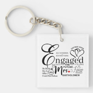 Engaged Collage Wedding Announcement Keychain