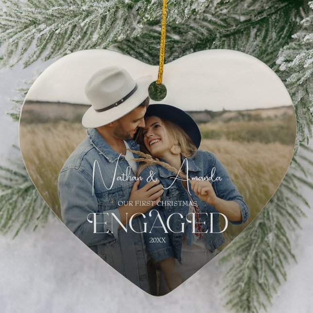 Engaged Couple Modern Photo Ceramic Ornament (Creator Uploaded)