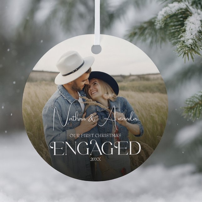 Engaged Couple Modern Photo Metal Ornament (Creator Uploaded)