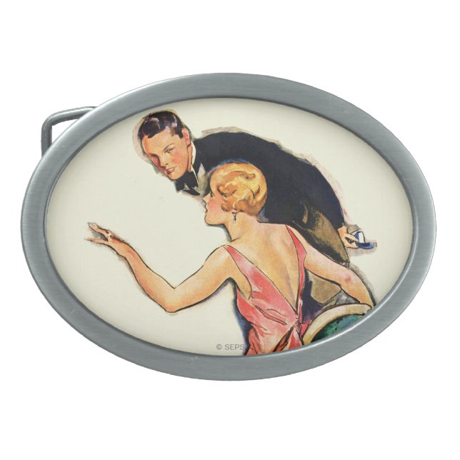Engaged Couple Oval Belt Buckle (Front)