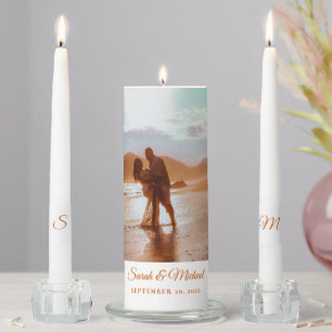 Engaged Couple Photo Burnt Orange Unity Candle Set