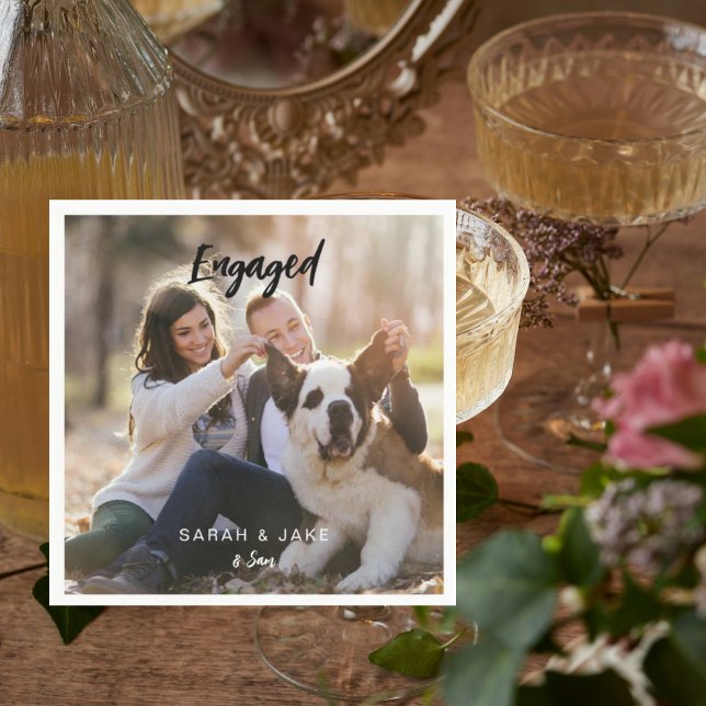 Engaged Couple Photo With Pet Fun Cocktail  Napkins (Creator Uploaded)