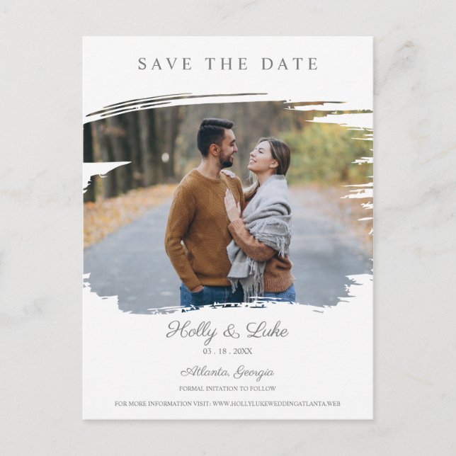 Engaged Couple & Simulated Brush for Save the Date Postcard (Front)