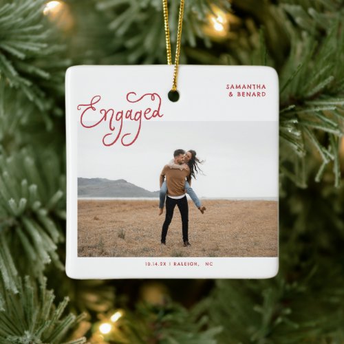 Engaged Couples Photo Whimsical  Ceramic Ornament