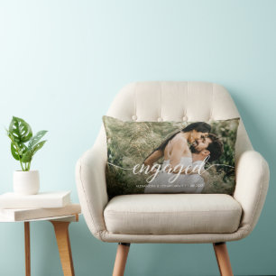 Engaged Custom Photo Names date  Lumbar Pillow
