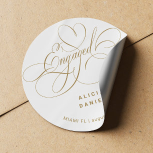 Engaged elegant gold engagement party classic round sticker