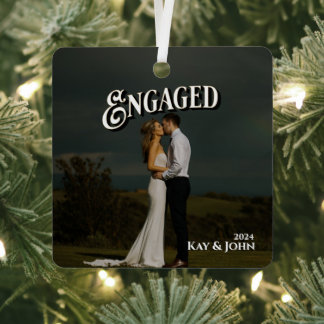Engaged Elegant Minimal & Modern Couple Photo Metal Ornament