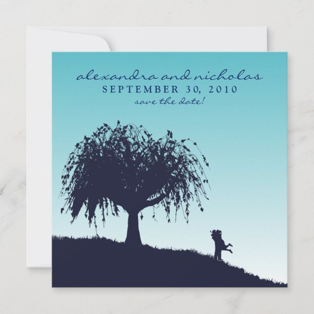 Engaged Embrace Save the Date Announcement: aqua (Front)