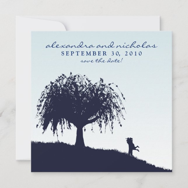 Engaged Embrace Save the Date Announcement: blue (Front)