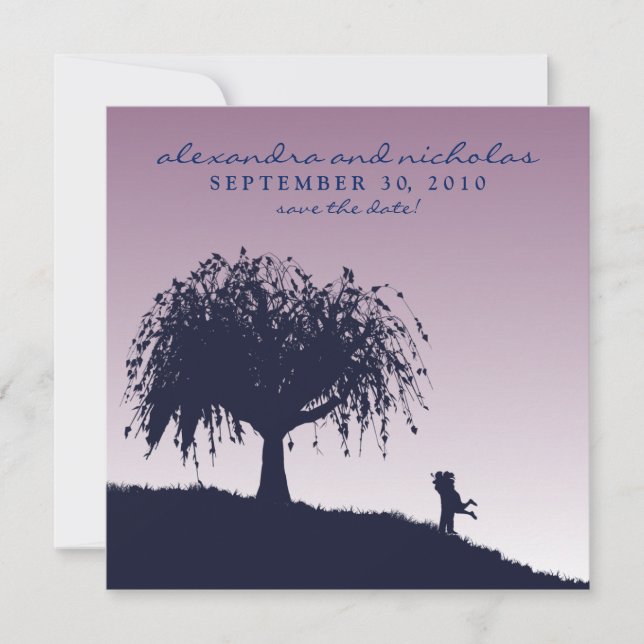 Engaged Embrace Save the Date Announcement: purple (Front)