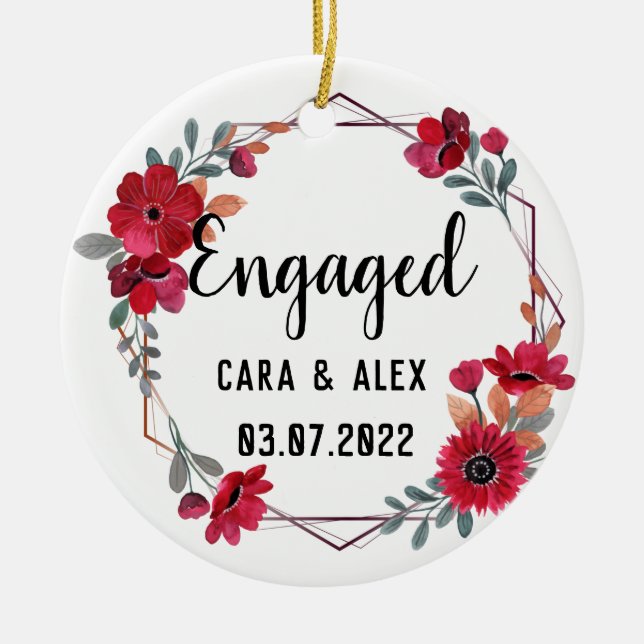 Engaged Engagement Gifts for Couple Personalized Ceramic Ornament (Front)