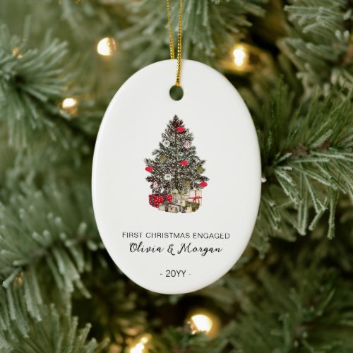 Engaged first Christmas tree traditional Ceramic Ornament