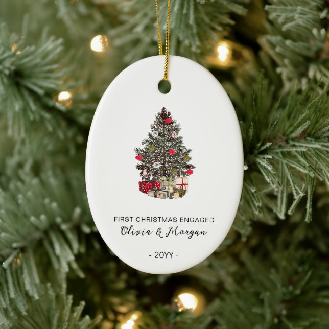 Engaged first Christmas tree traditional Ceramic Ornament (Tree)