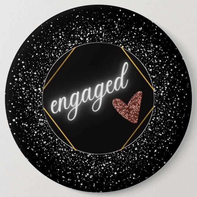 Engaged Glam Black and Silver  Button (Front)