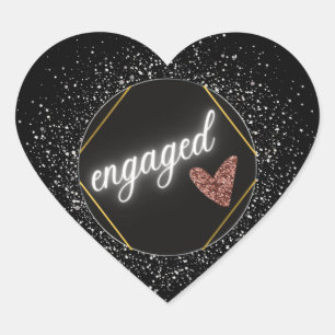 Engaged Glam Black and Silver  Heart Sticker