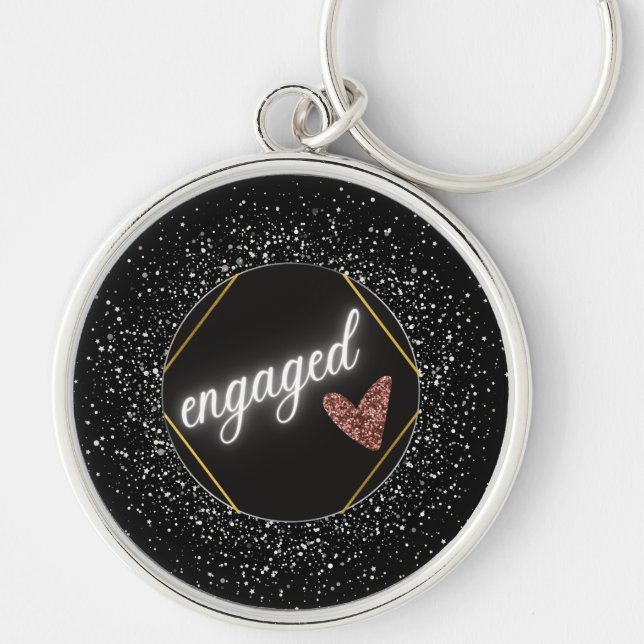 Engaged Glam Black and Silver  Keychain (Front)