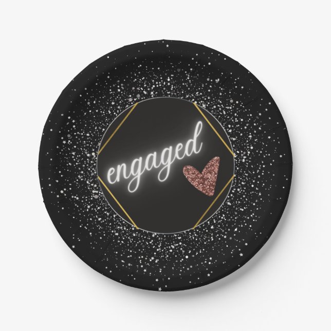 Engaged Glam Black and Silver   Paper Plates (Front)