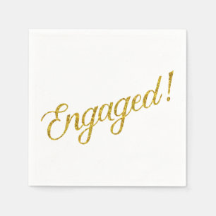 Engaged Gold Faux Glitter Metallic Sequins Quote Paper Napkins