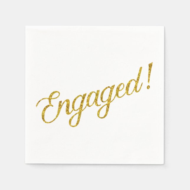 Engaged Gold Faux Glitter Metallic Sequins Quote Paper Napkins (Front)