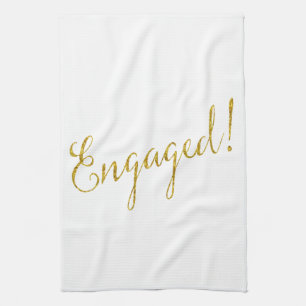 Engaged Gold Faux Glitter Metallic Sequins Towel