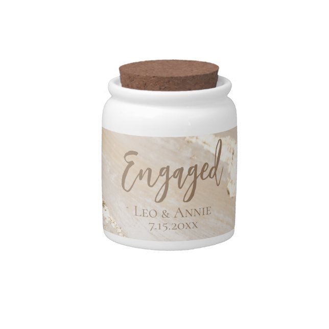 Engaged Gold Foil Marble Monogram Script Candy Jar (Front)