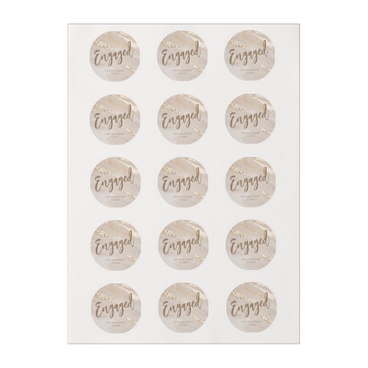 Engaged Gold Foil Marble Monogram Script Edible Frosting Rounds (Sheet)