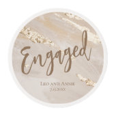Engaged Gold Foil Marble Monogram Script Edible Frosting Rounds (Front)