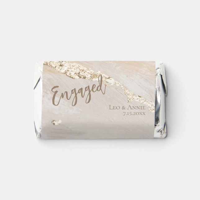 Engaged Gold Foil Marble Monogram Script Hershey's Miniatures (Front)