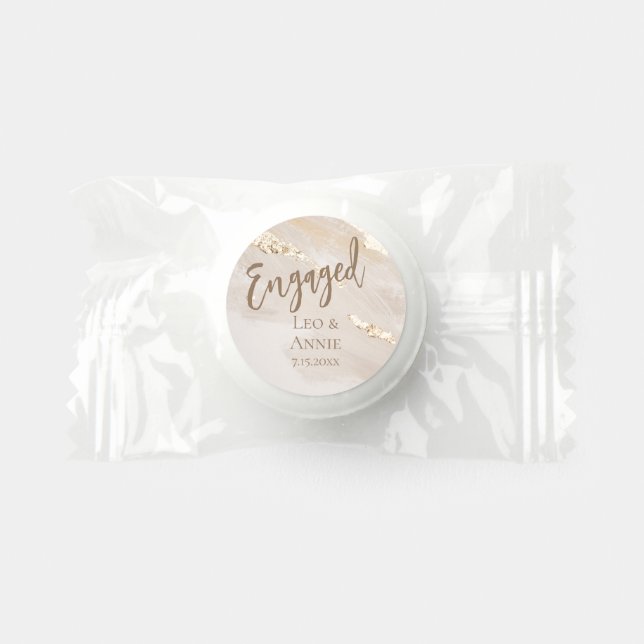 Engaged Gold Foil Marble Monogram Script  Life Saver® Mints (Front)