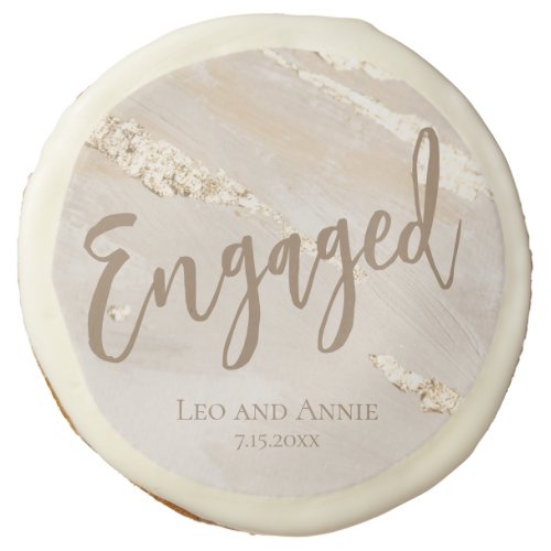 Engaged Gold Foil Marble Monogram Script  Sugar Cookie