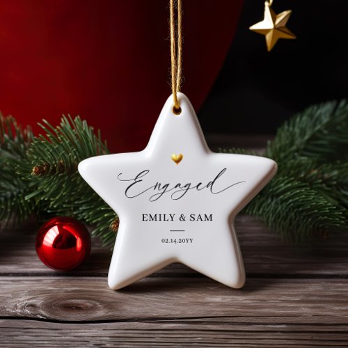 Engaged Gold Heart Personalized Ceramic Ornament