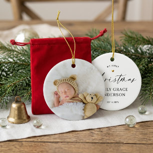 Engaged Gold Heart Personalized photo gift Ceramic Ornament