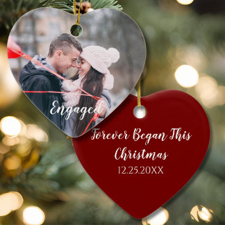 Engaged Heart Photo Forever Began this Christmas Ceramic Ornament