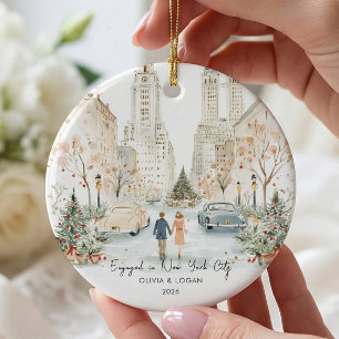 Engaged in New York City Ceramic Ornament