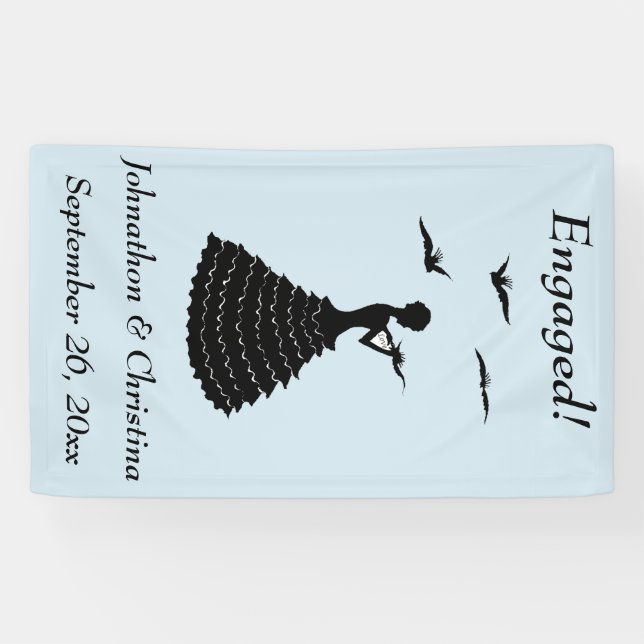 Engaged Lady Love Letter Fancy Doves Blue Banner (Horizontal)
