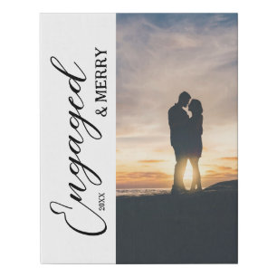 Engaged & Merry Couple Photo Faux Canvas Print