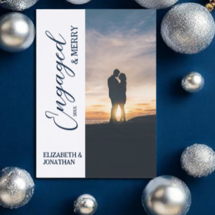 Engaged & Merry Couple Photo Holiday Letterpress Photo Cards