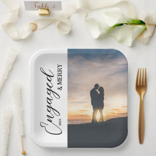 Engaged & Merry Couple Photo Paper Plates