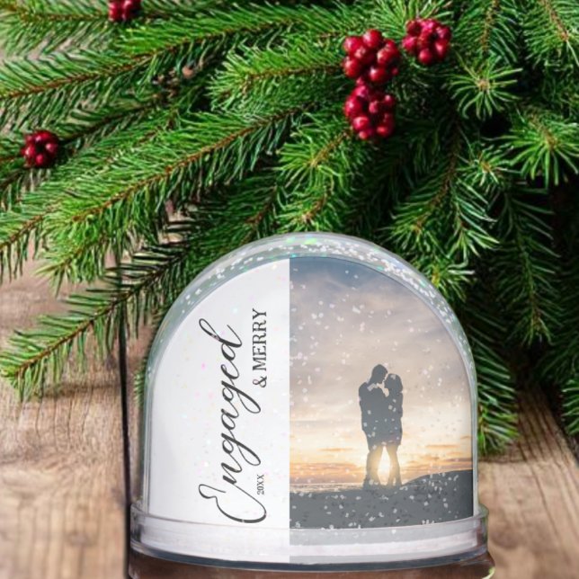 Engaged & Merry Couple Photo Snow Globe (Creator Uploaded)