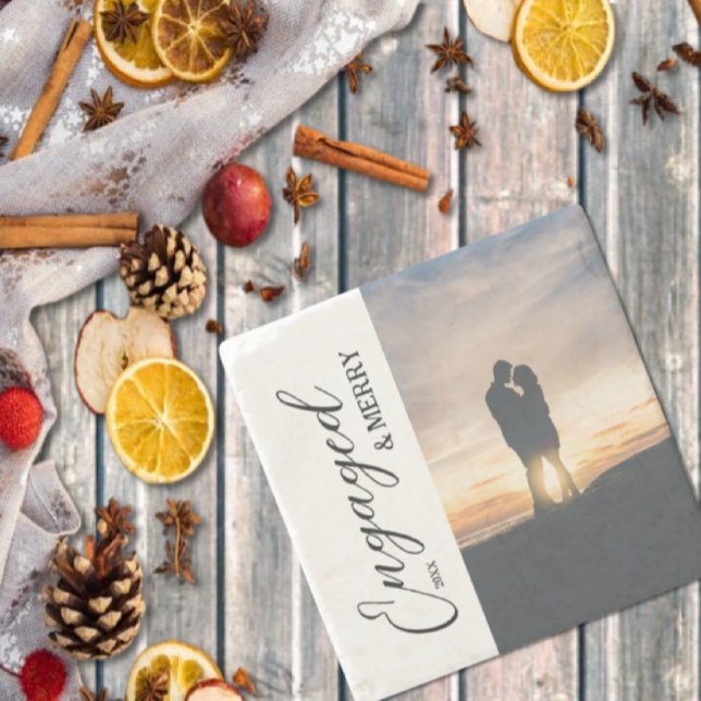 Engaged & Merry Couple Photo Stone Coaster (Creator Uploaded)