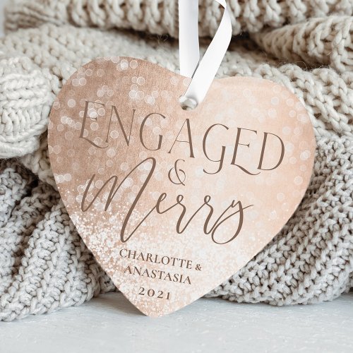 Engaged  Merry Gold White Twinkling Lights Photo Ornament