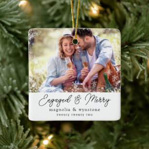 Engaged Merry Photo Snowflake Keepsake Ceramic Ornament