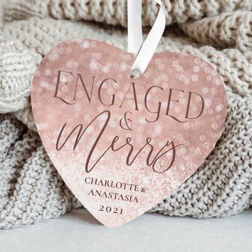Engaged  Merry Rose Gold Twinkling Lights Photo Ornament