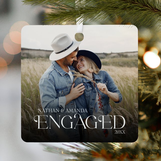 Engaged Minimal & Modern Couple Photo Metal Ornament (Creator Uploaded)