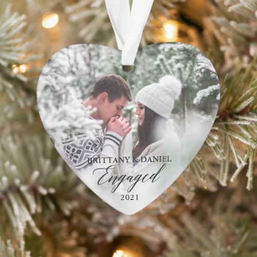 Engaged Modern Calligraphy Heart Couple Photo Ornament